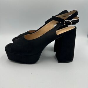 JustFab Hadley Black Platform Block Heeled Sandals Sz 8 NIB Bratz Style Peep Toe
